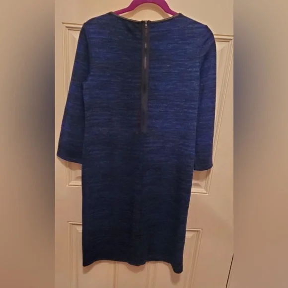 NWT Chico’s Faux Leather Trim Jacquard Blue Long Sleeve Dress Sz S/ Chicos Sz 0 - Picture 7 of 9